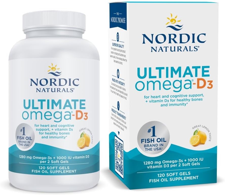 Nordic Naturals Ultimate Omega-D3, Lemon Flavor - 120 Soft Gels - 1280 mg Omega-3 +Immune Health - 60 Servings